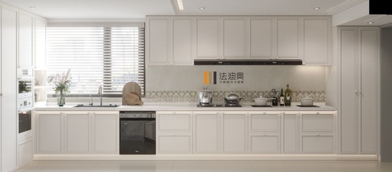 Refined Chic Modern Cream White Stainless Steel Kitchen Cabinetry With Luxurious Marble
