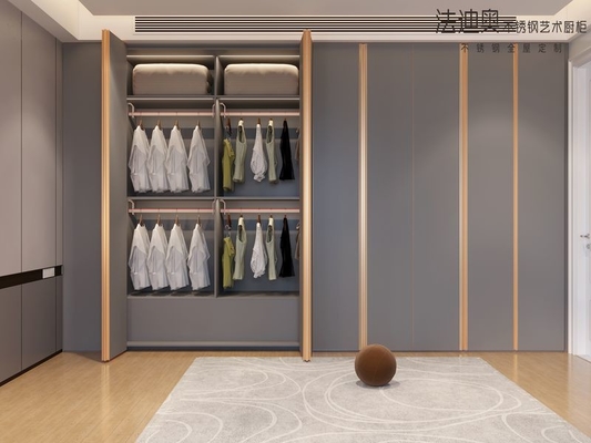 Gray Blue Stainless Steel Modular Wardrobe With Bold Yellow Accents And Subtle Elegance