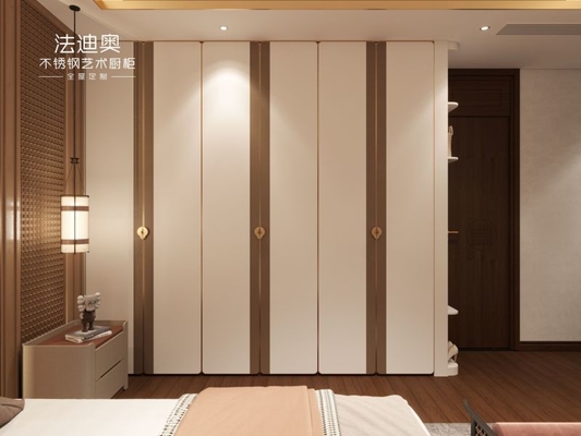 SS Metal Bedroom Wardrobes With Two Tone Design And Multiple Storage Options