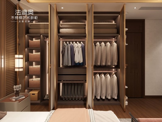 SS Metal Bedroom Wardrobes With Two Tone Design And Multiple Storage Options