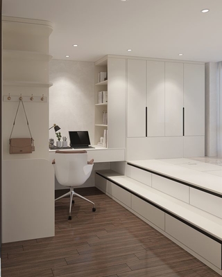 Fadior Stainless Steel Modern Tatami Bed With Integrated Study Desk And Hidden Storage