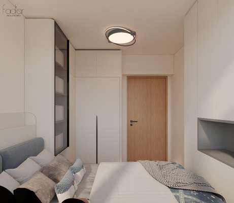 OEM Beige Tatami Storage Bed With Curved Edge Stainless Steel Corner Wardrobe