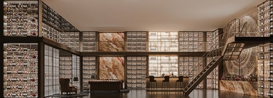 Large Wine Cabinet With LED Lighting And Floor-To-Ceiling Design