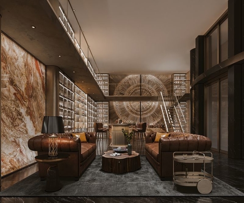 Large Wine Cabinet With LED Lighting And Floor-To-Ceiling Design