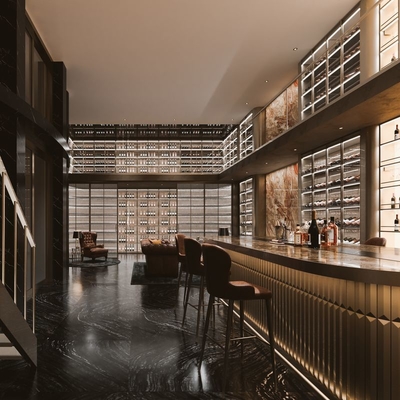 Large Wine Cabinet With LED Lighting And Floor-To-Ceiling Design