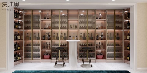 European Grey Glass Custom Wine Cabinet  Living Room Liquor Cabinet With Gold Trim