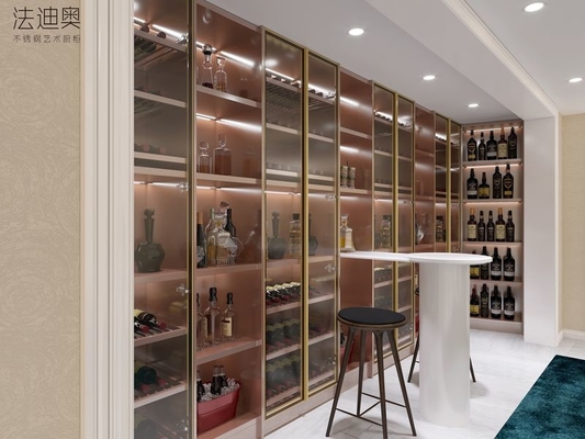 European Grey Glass Custom Wine Cabinet  Living Room Liquor Cabinet With Gold Trim