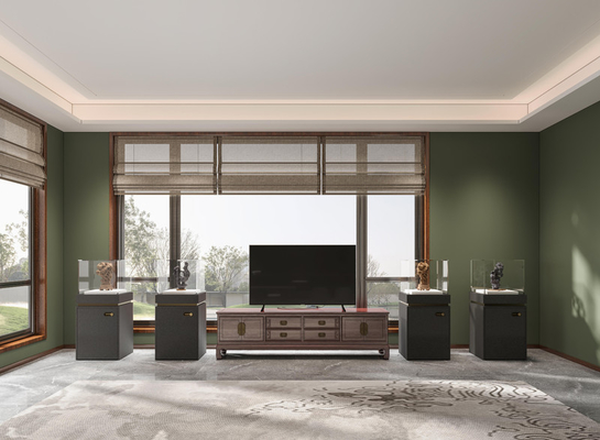 Transitional Metal TV Storage Solutions With Vintage Wood Aesthetics