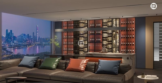 Stainless Steel Living Room Wine Cabinet With Dual-Tone Marble And Glass Back Panels