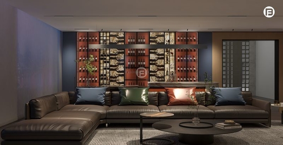Stainless Steel Living Room Wine Cabinet With Dual-Tone Marble And Glass Back Panels
