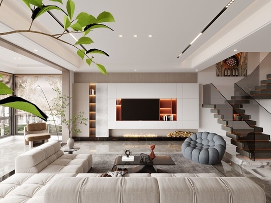 Sleek Minimalist Stainless Steel TV Cabinet Solution With Light Wood Grain