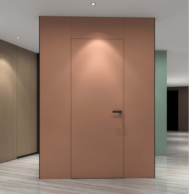Elegant Minimalist Design Interior Hidden Door With Rgouge Red Color