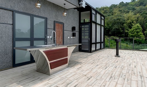 Boat Shaped Design Stainless Steel Outdoor Sink Cabinet With Rose Pink Wood Grain Accent
