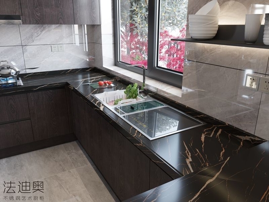 Luxe Espresso Wood Grain Stainless Steel Cabinets For Timeless Kitchen Elegance