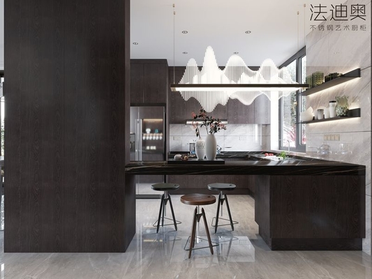 Luxe Espresso Wood Grain Stainless Steel Cabinets For Timeless Kitchen Elegance