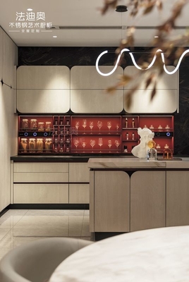 Modern Beige Stainless Steel Kitchen Cabinet With Spanish Sintered Stone