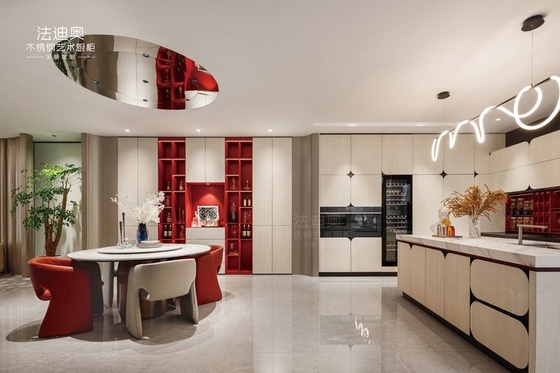 Modern Beige Stainless Steel Kitchen Cabinet With Spanish Sintered Stone