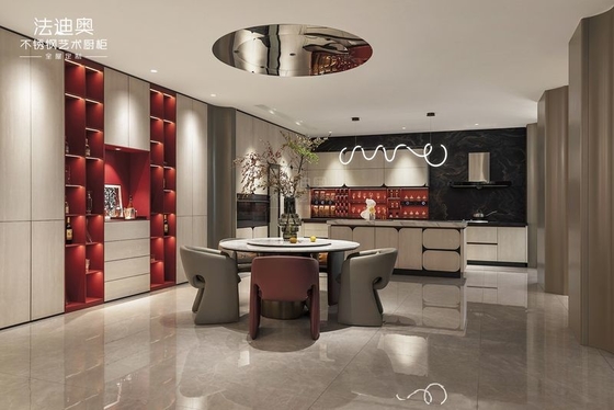 Modern Beige Stainless Steel Kitchen Cabinet With Spanish Sintered Stone