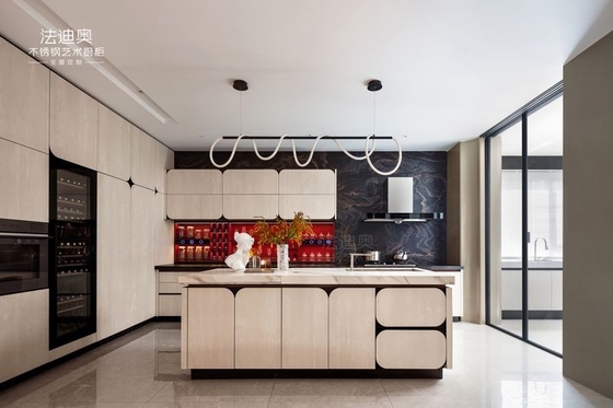 Modern Beige Stainless Steel Kitchen Cabinet With Spanish Sintered Stone