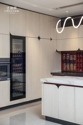 Modern Beige Stainless Steel Kitchen Cabinet With Spanish Sintered Stone