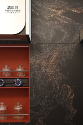 Modern Beige Stainless Steel Kitchen Cabinet With Spanish Sintered Stone