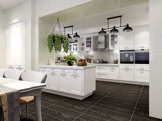 Fadior European Style U-Shaped Layout Stainless Steel Kitchen Cabinets With Embossed Door Panel