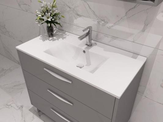 Stainless Steel Bathroom Vanity With Glossy Grey Finish And Modern Storage Design