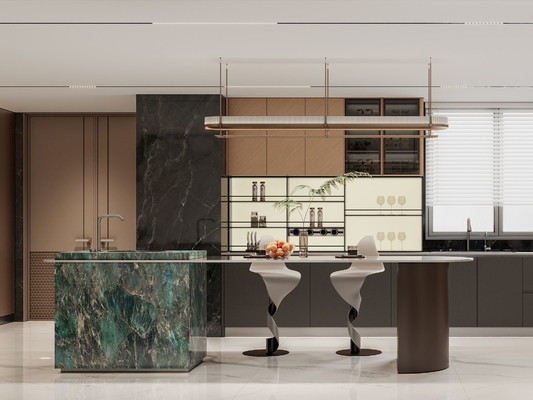 Sophisticated Residential Stainless Steel Kitchen Cabinets With Deep Gray And Brown Accents