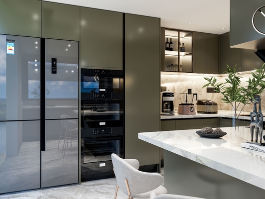 Fadior Luxury Olive Green SS Steel Kitchen Cabinets With Functional Storage