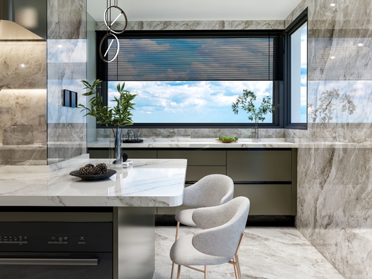 Fadior Luxury Olive Green SS Steel Kitchen Cabinets With Functional Storage