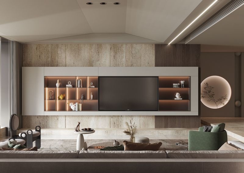 Modern Sleek Sophisticated Stainless Steel TV Unit Solutions With White Door