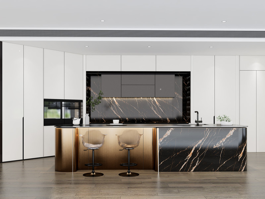 Luxus-SS-Moderne Küchenschrank mit Multifunktionalen Metall-Gold-Inseln